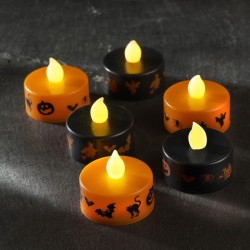 Pack de 6 Velas LED parpadeantes Halloween en color Negro y Naranja con pilas incluidas
