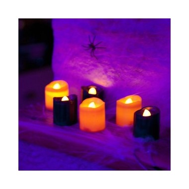 Pack de 6 Velas LED Lisas parpadeantes de Halloween en color Negro y Naranja con pilas incluidas