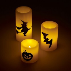 Conjunto de 3 Velas de cera LED Artesanas de Halloween con figuras fantasmagoricas