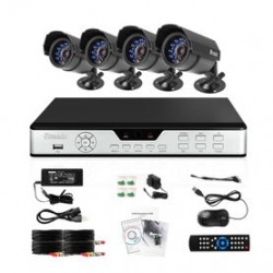 Equipo Seguridad Videovigilancia 4 Canales Kit 4 Cámaras IP65 Uso Exterior Grabación Noche y Día 