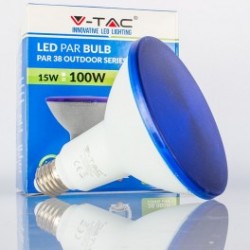 Bombilla LED V-TAC 15w E27 1200Lm Luz Azul PAR38 Proyector 30º Apertura Luz IP65