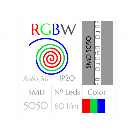Tira Led RGBW Multicolor+Blanco (5m) SMD5050 60Leds/m  NO Impermeable 